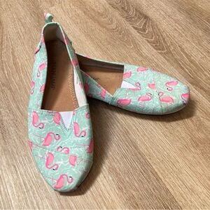 Ardene Mat women's size 6 canvas slip-on teal and pink flamingo shoes